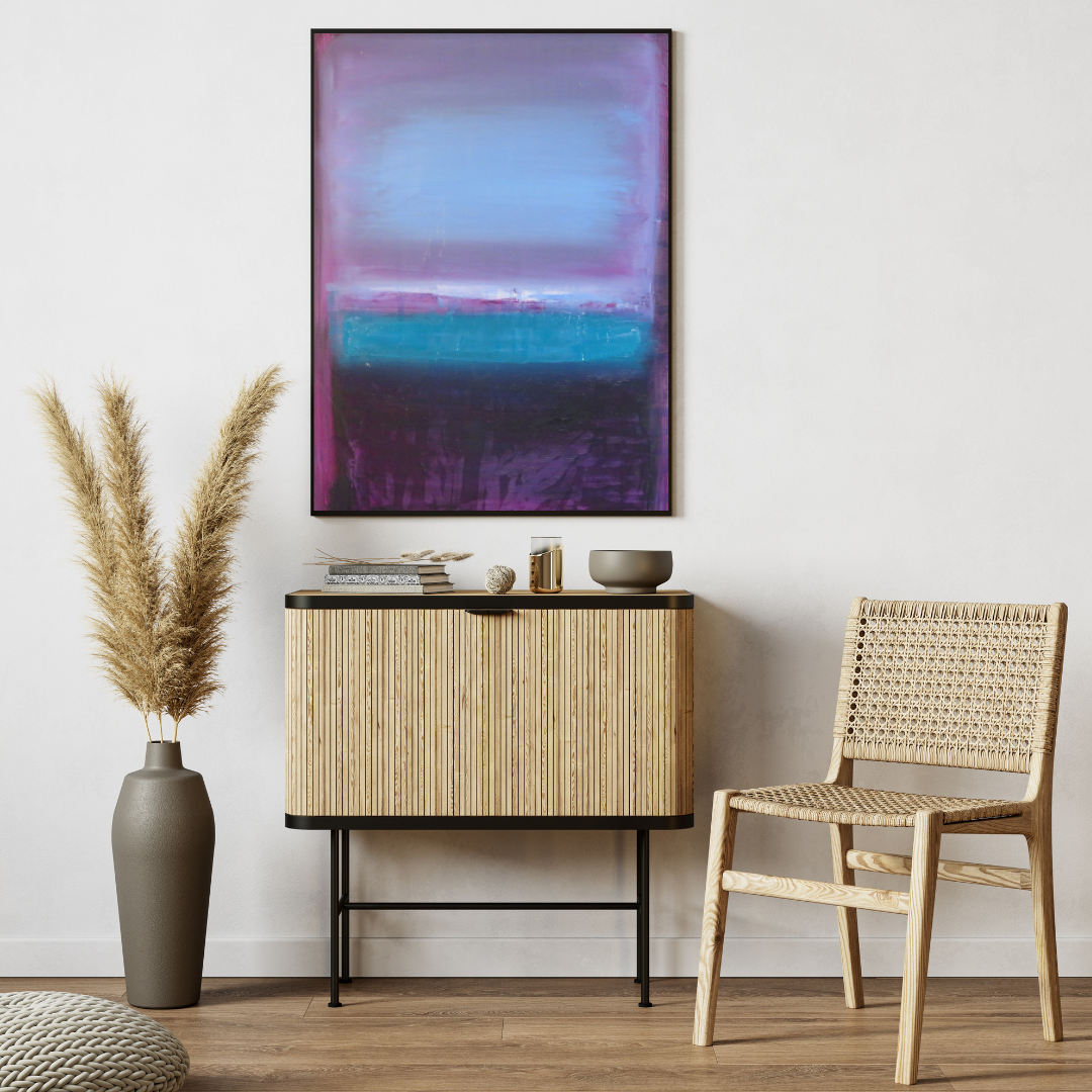 Brush- Midnight Bloom Modern Purple & Blue Abstract Canvas Painting