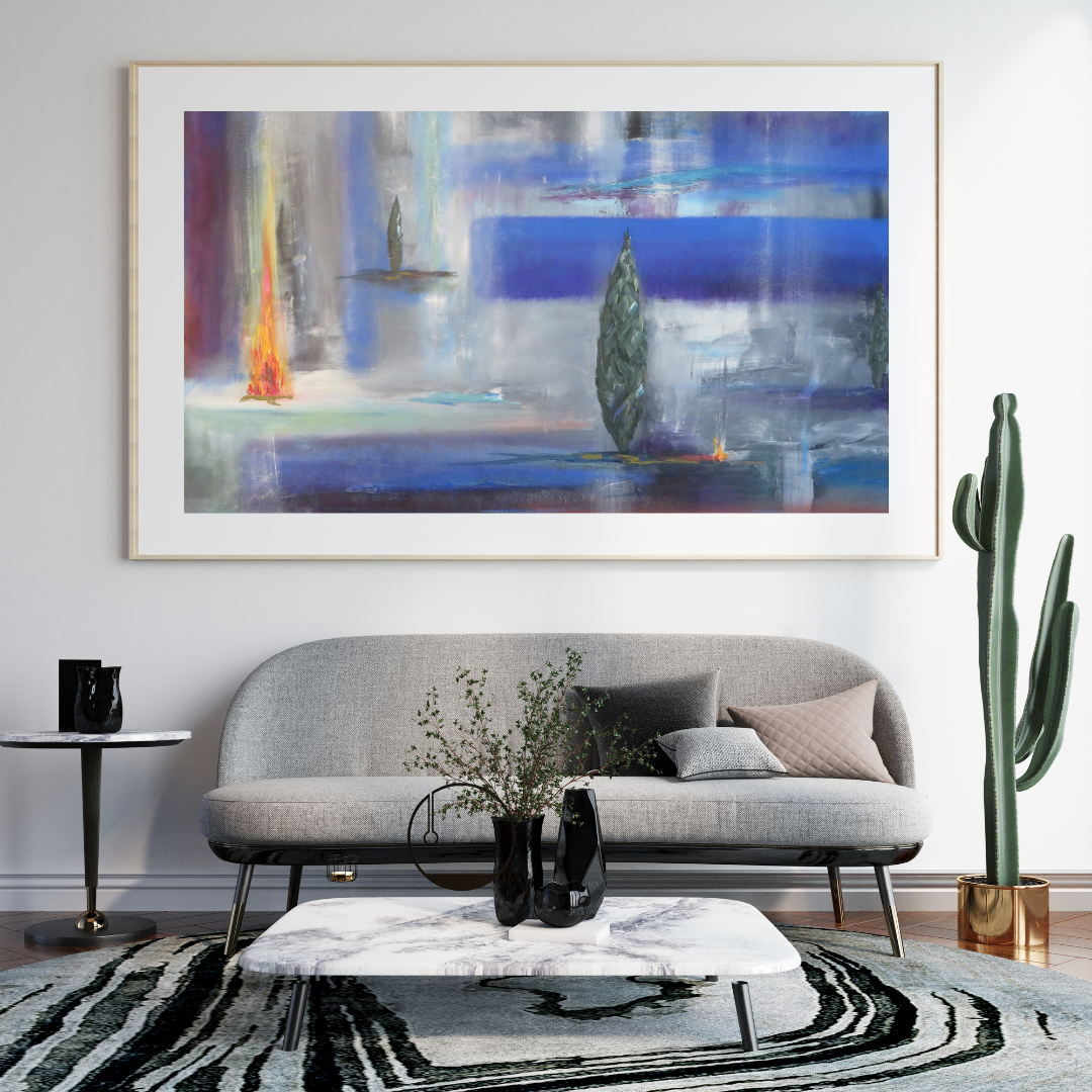FireandTrees - Original Abstract Canvas Painting - Contemporary Wall Art for Modern Home Décor