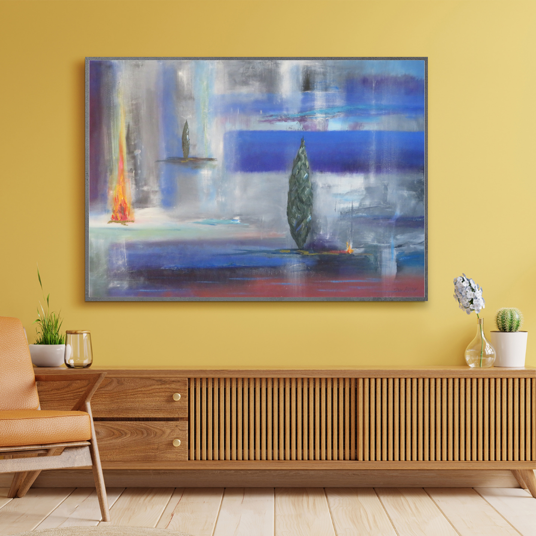 FireandTrees - Original Abstract Canvas Painting - Contemporary Wall Art for Modern Home Décor