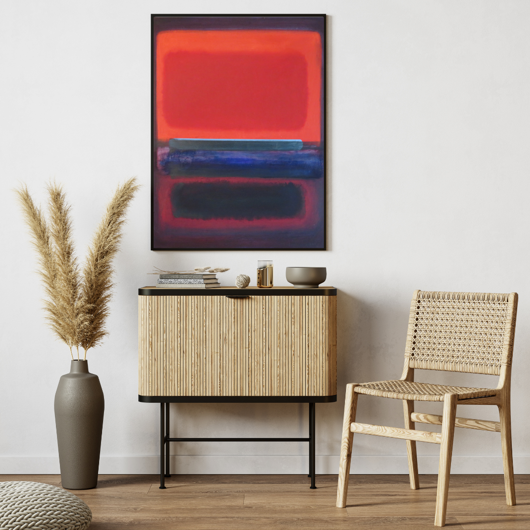 RedSeries Modern Abstract Wall Art - Vibrant Red and Blue Color Block painting