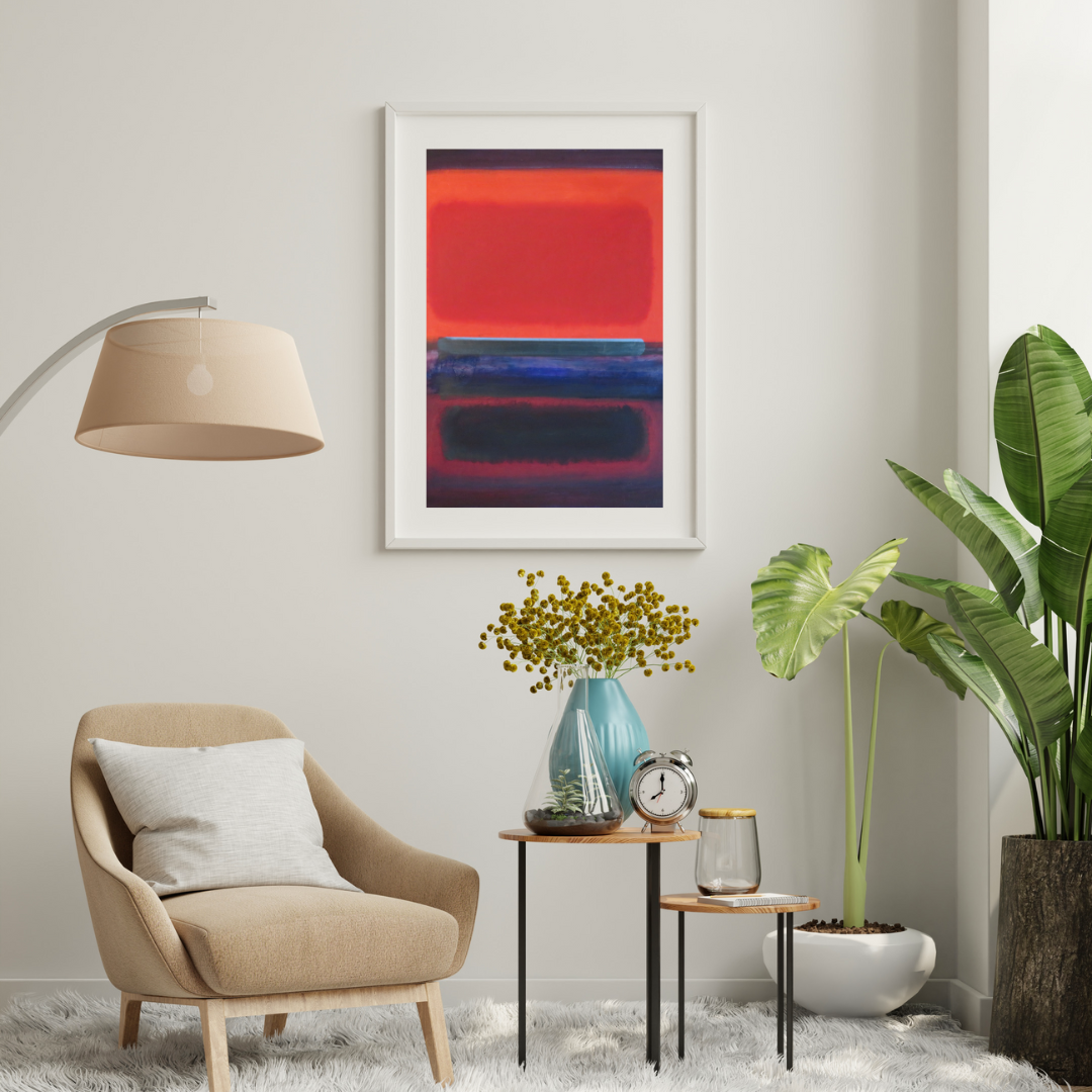 RedSeries Modern Abstract Wall Art - Vibrant Red and Blue Color Block painting