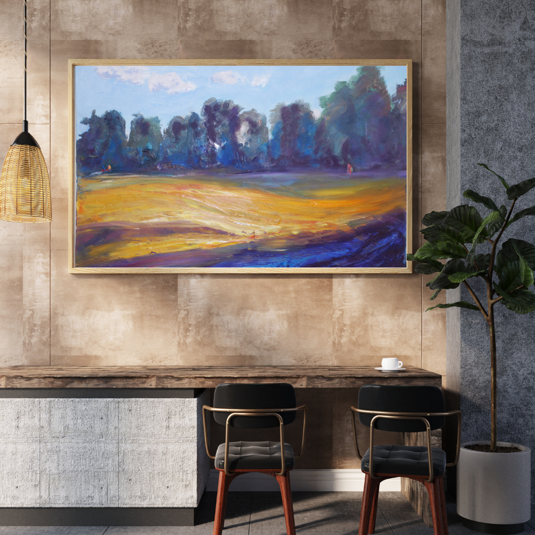 Flowing Landscape – Vibrant Impressionist Digital Wall Art | Golden Fields & Blue Shadows