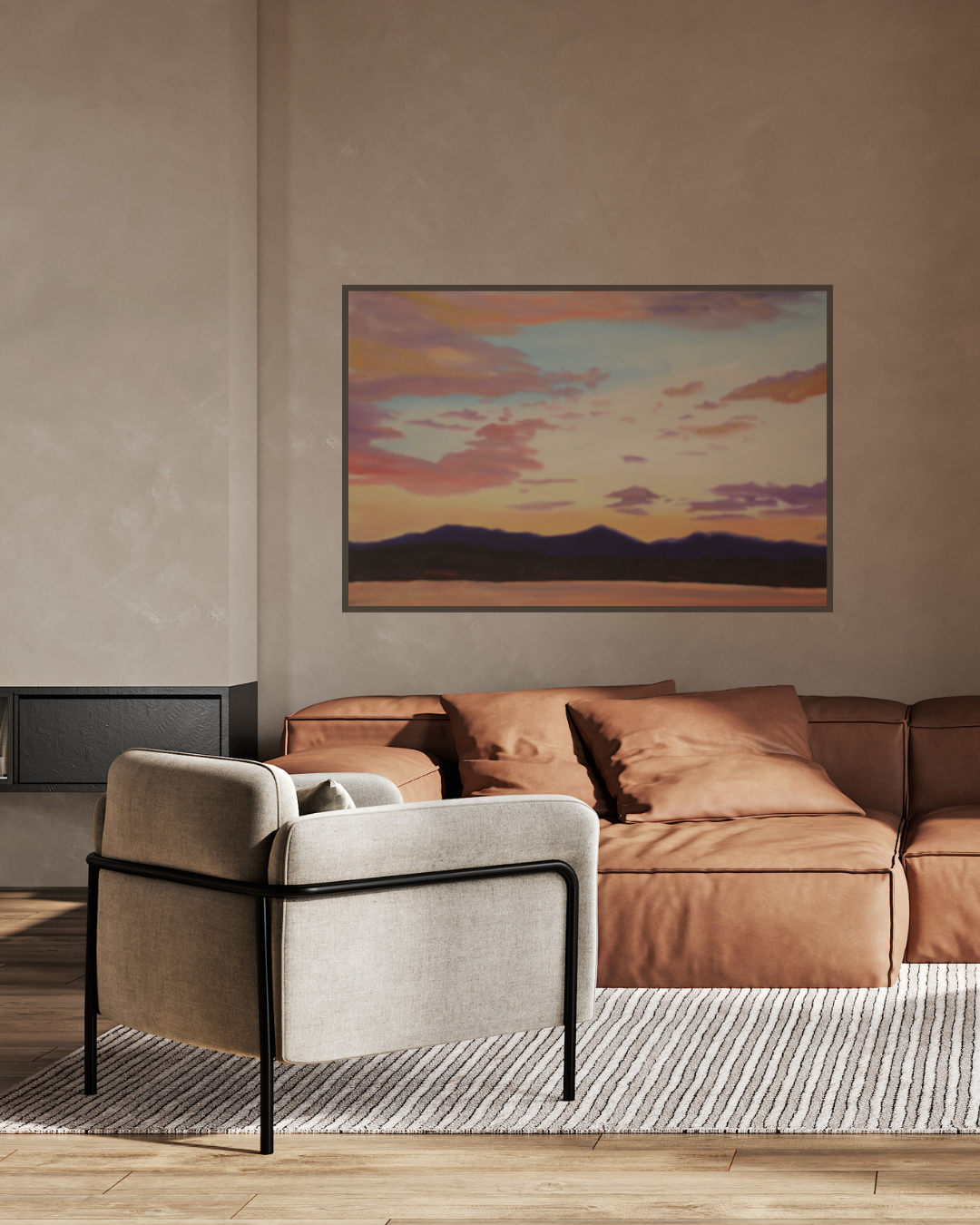 Silver Lake Sunset – Serene Landscape Wall Art | Tranquil Canvas Painting for Home Décor