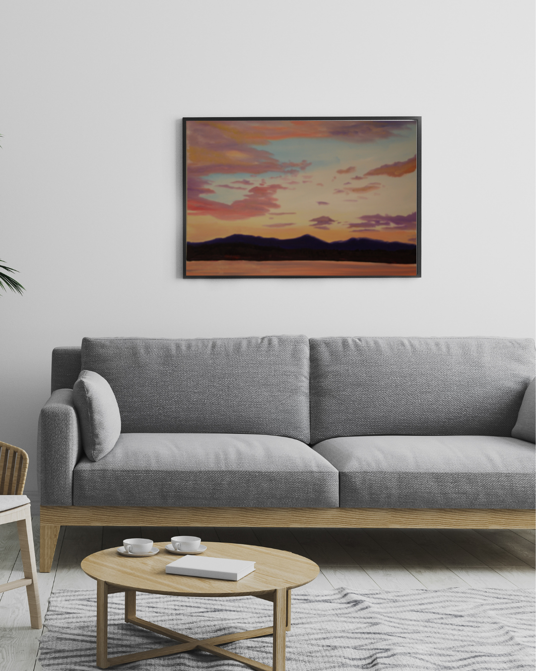 Silver Lake Sunset – Serene Landscape Wall Art | Tranquil Canvas Painting for Home Décor