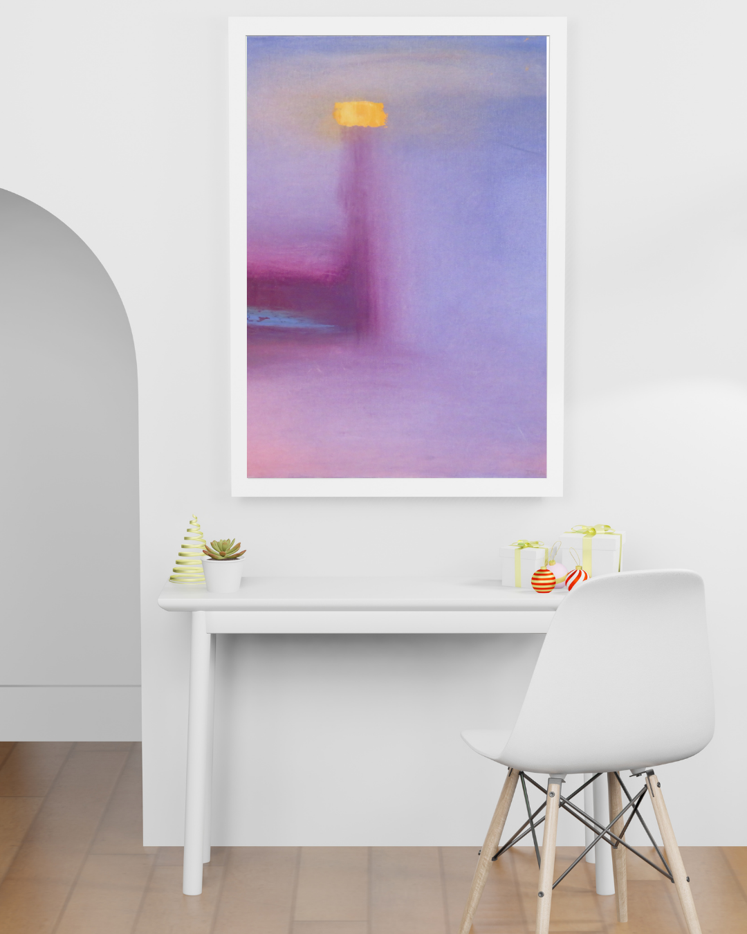 Yellowlift Abstract Painting – Modern Wall Art in Shades of Purple and Gold