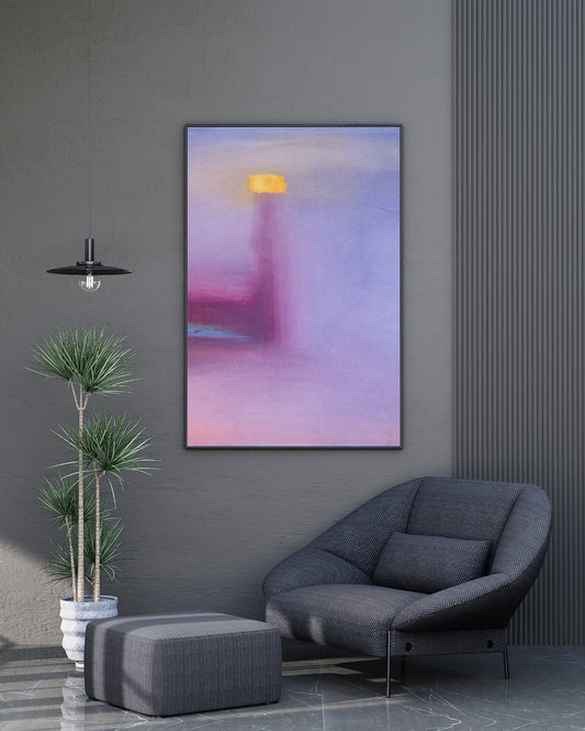 Yellowlift Abstract Painting – Modern Wall Art in Shades of Purple and Gold