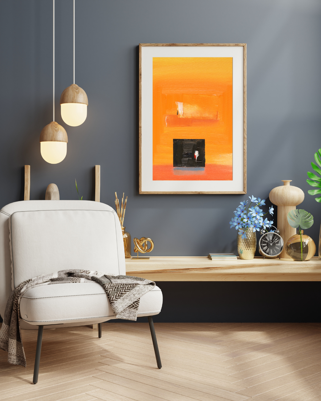 Yellowlift Abstract Painting – Modern Wall Art in Shades of Purple and Gold