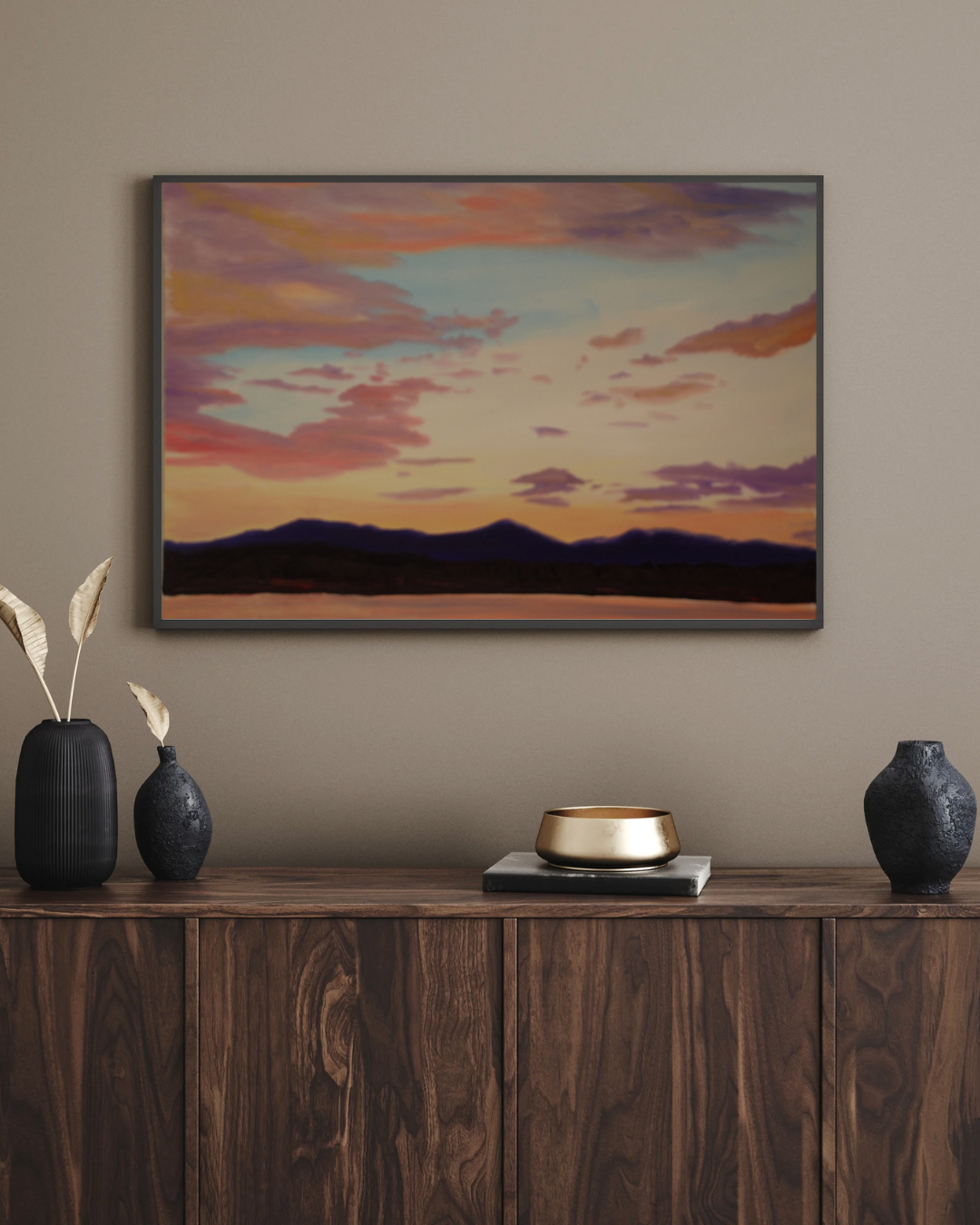 Silver Lake Sunset – Serene Landscape Wall Art | Tranquil Canvas Painting for Home Décor