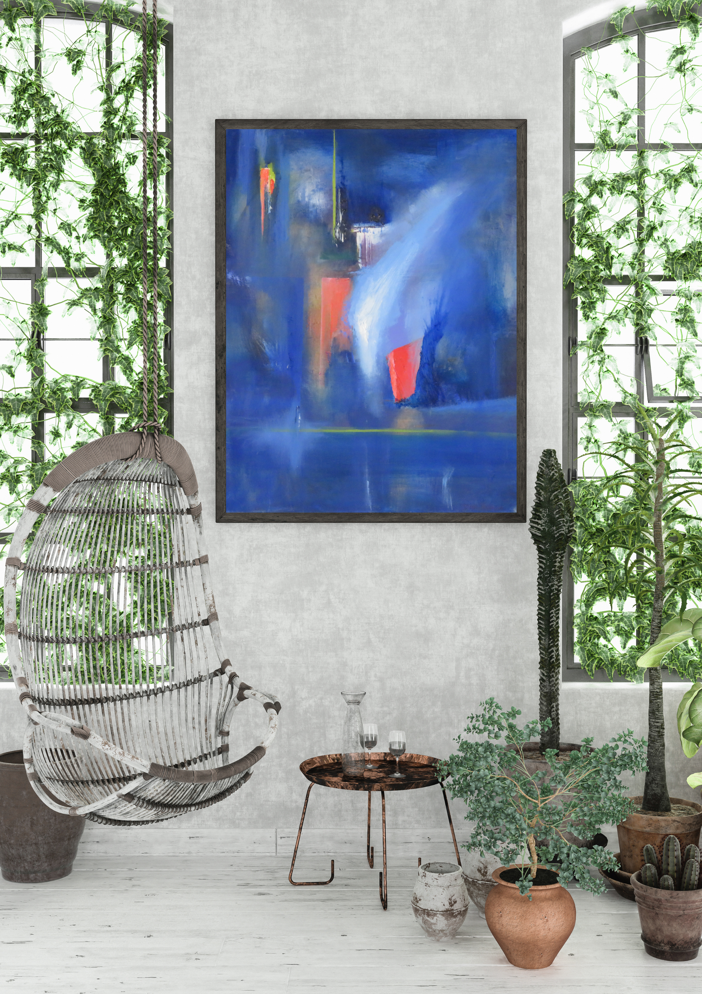 Redonbluewhite Abstract Art Print - Modern Wall Decor for Living Room