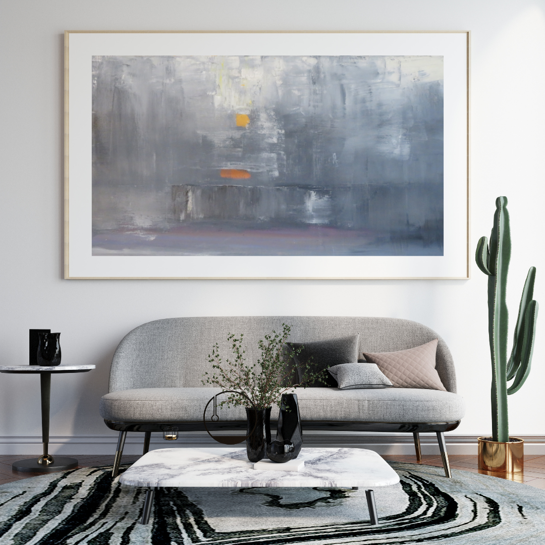 OrangeInGrey – Modern Abstract Digital Wall Art | Moody Grey Tones with Vibrant Orange Accents