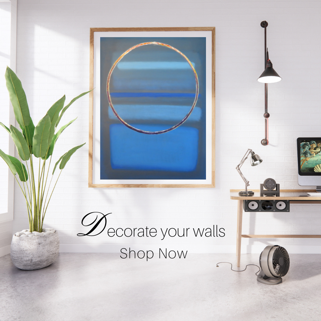 PerfectCircle – Modern Geometric Abstract Digital Wall Art | Blue Minimalist Aesthetic with Golden Circular Accents