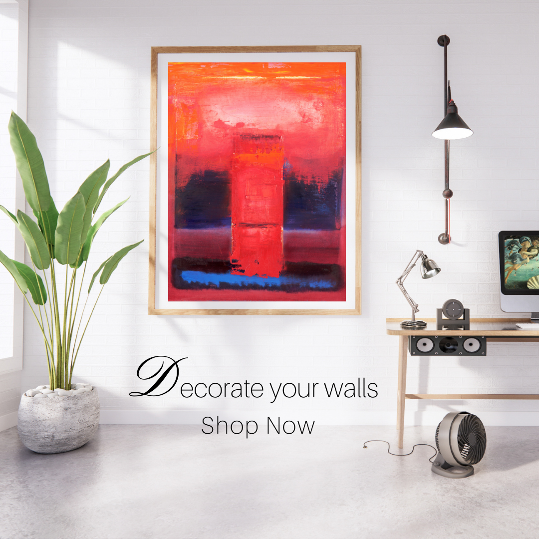 Red Force – Bold Abstract Digital Wall Art | Fiery Red & Deep Blue Modern Art for Statement Home Décor