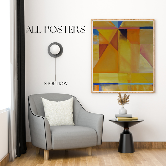 Triangles- Golden Geometry – Modern Abstract Geometric Wall Art, Bold Yellow & Orange Digital Print for Contemporary Interiors