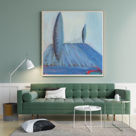 TwoTrees – Abstract Surreal Landscape Wall Art, Moody Blue Digital Painting for Modern & Contemporary Spaces