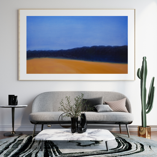 Yellow Blue Field – Serene Minimalist Landscape Digital Painting | Tranquil Modern Wall Art for Home & Office Decor