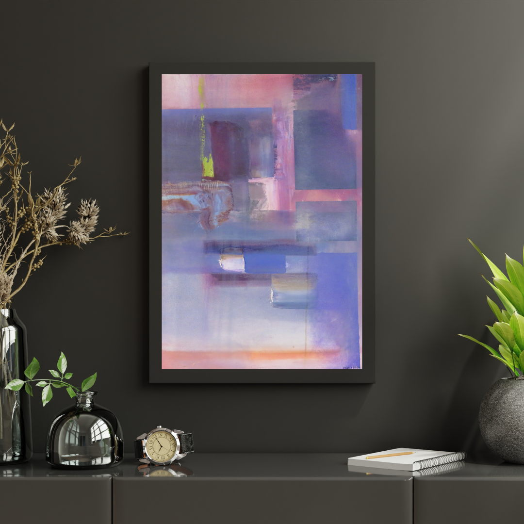 Lime Shift – Abstract Digital Wall Art in Cool Blues & Warm Accents