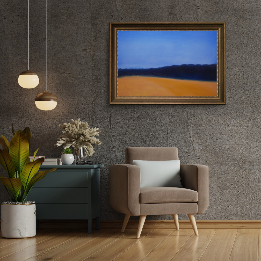 Yellow Bluefield Landscape Art – Framed Wall Decor | Modern Minimalist Painting
