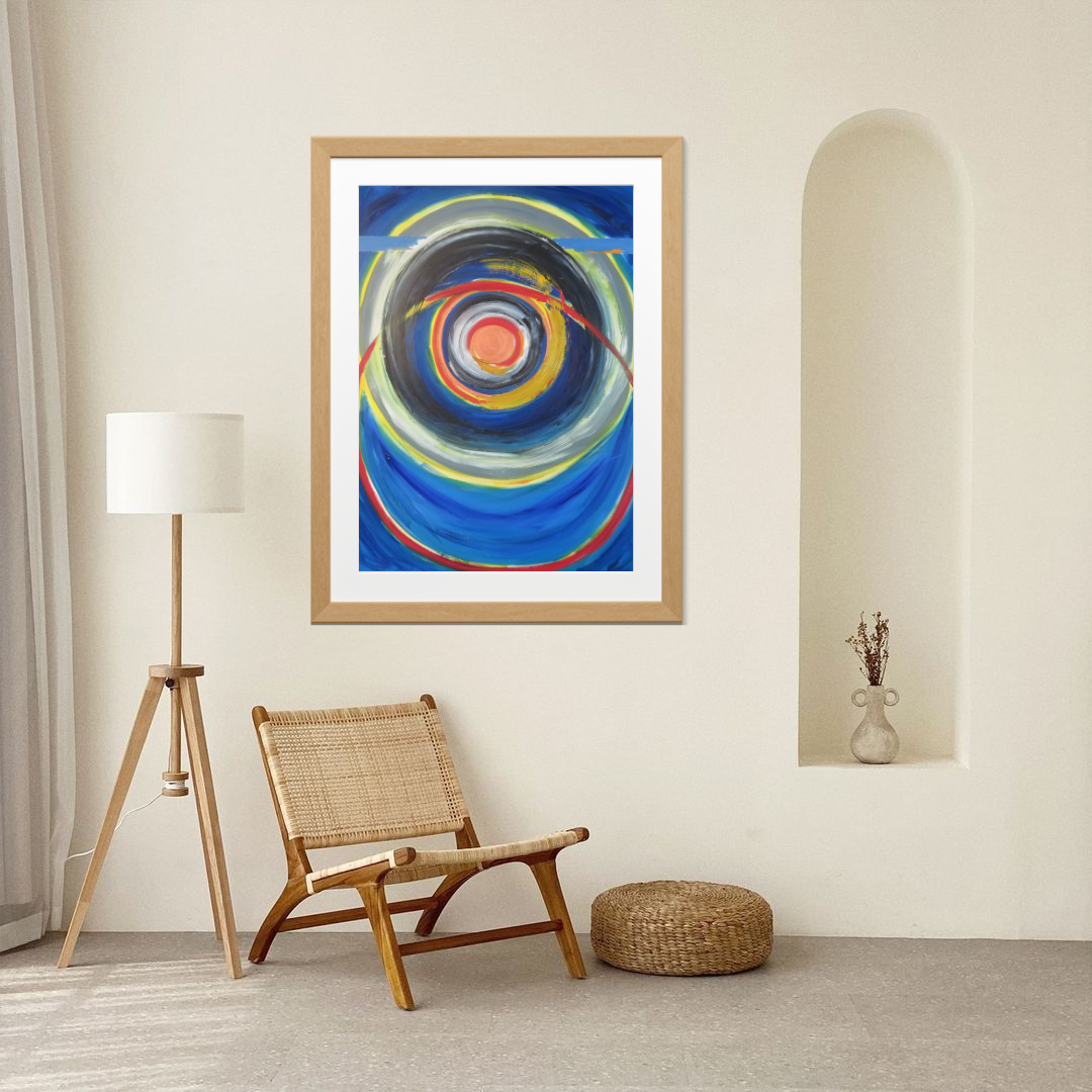 Concentric Rounding- Modern Abstract Geometric Painting | Dark Blue Squares & Light Gray Background Art