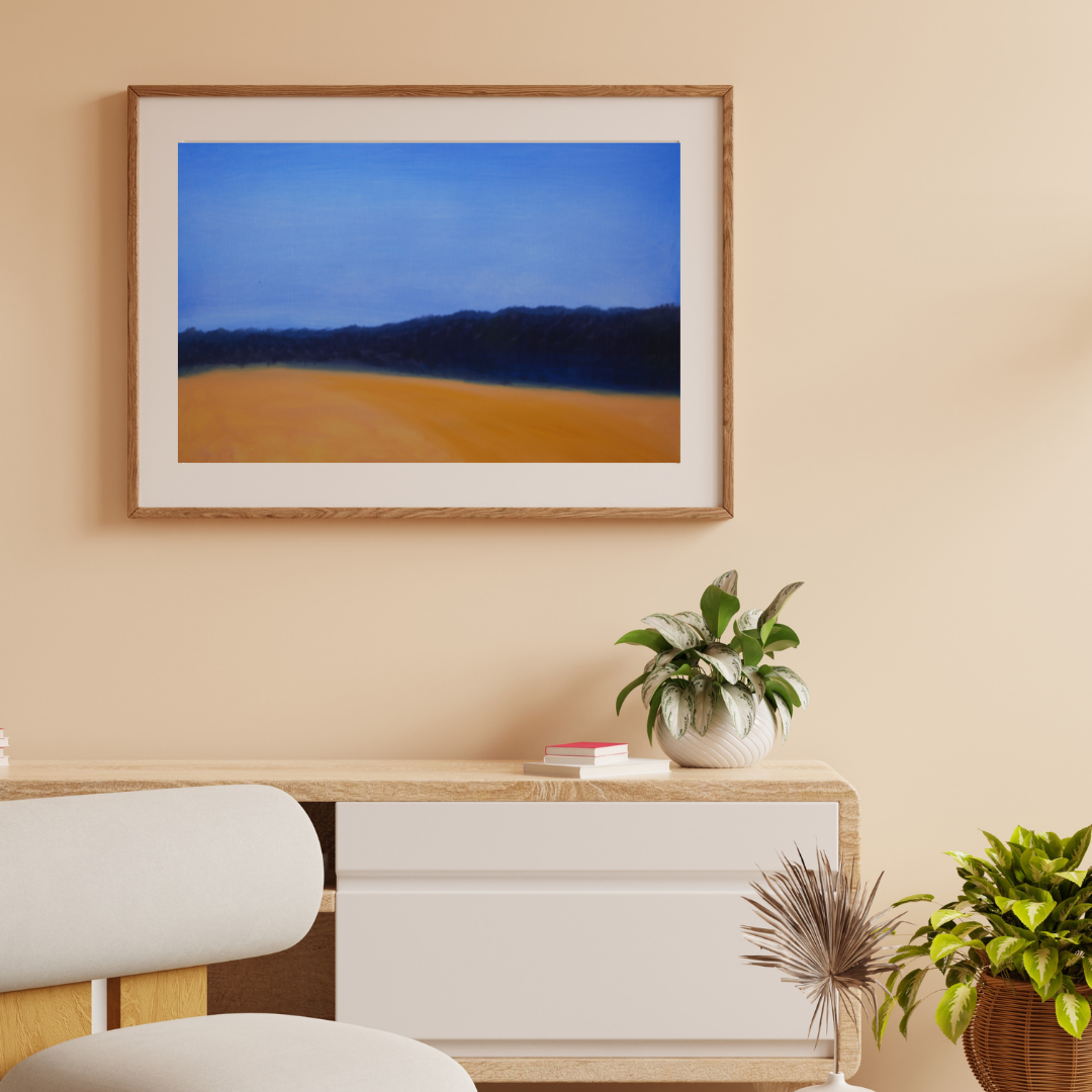 Yellow Bluefield Landscape Art – Framed Wall Decor | Modern Minimalist Painting