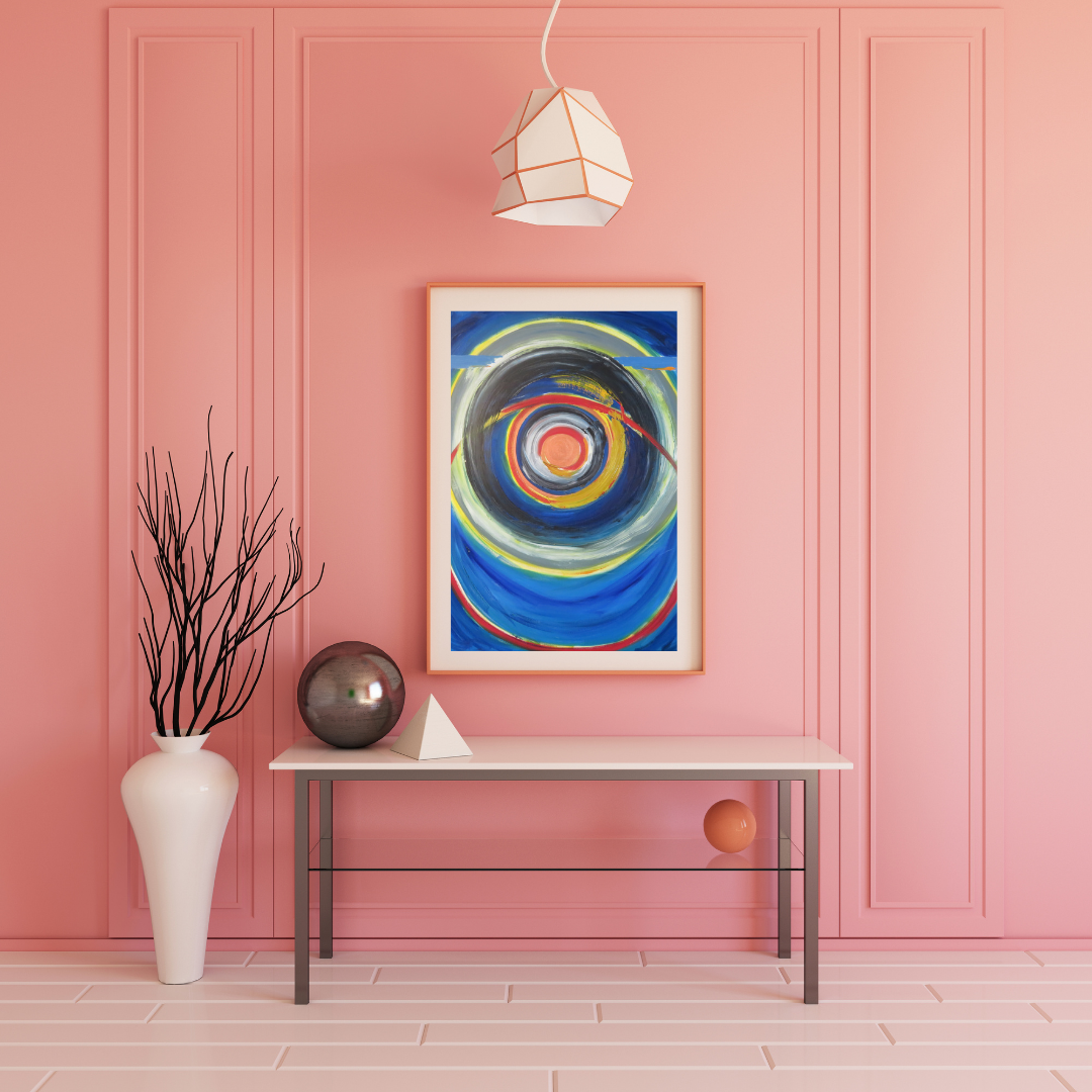 Concentric Rounding- Modern Abstract Geometric Painting | Dark Blue Squares & Light Gray Background Art