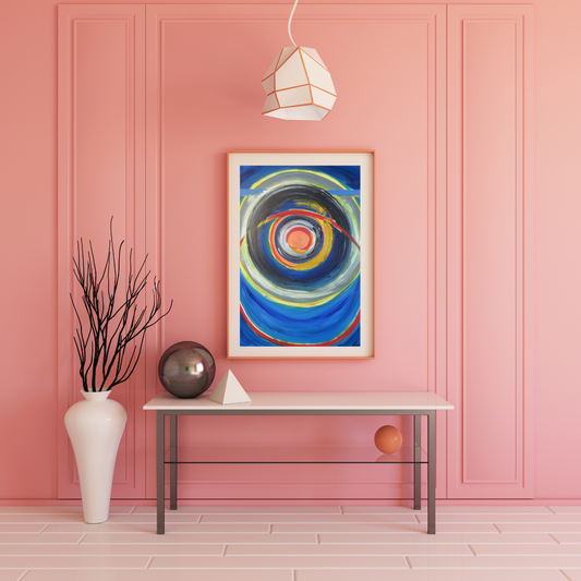 Concentric Rounding- Modern Abstract Geometric Painting | Dark Blue Squares & Light Gray Background Art