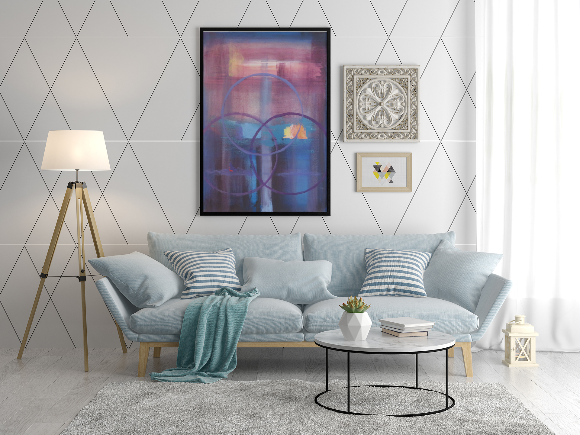 3 CIRCLES FLASH - Modern Abstract Wall Art on Canvas