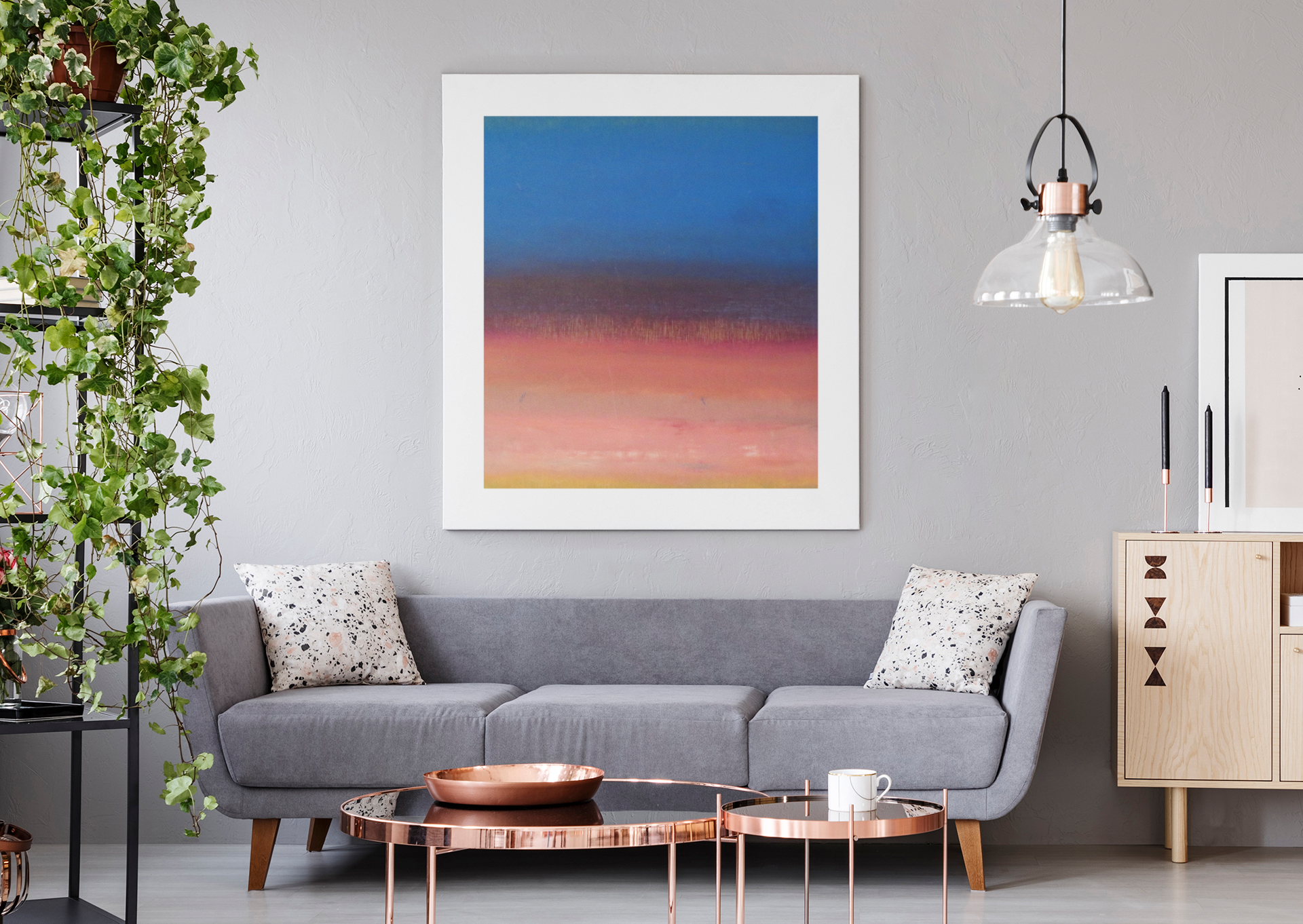 BluePink Sunset Horizon – Modern Color Field Canvas Painting