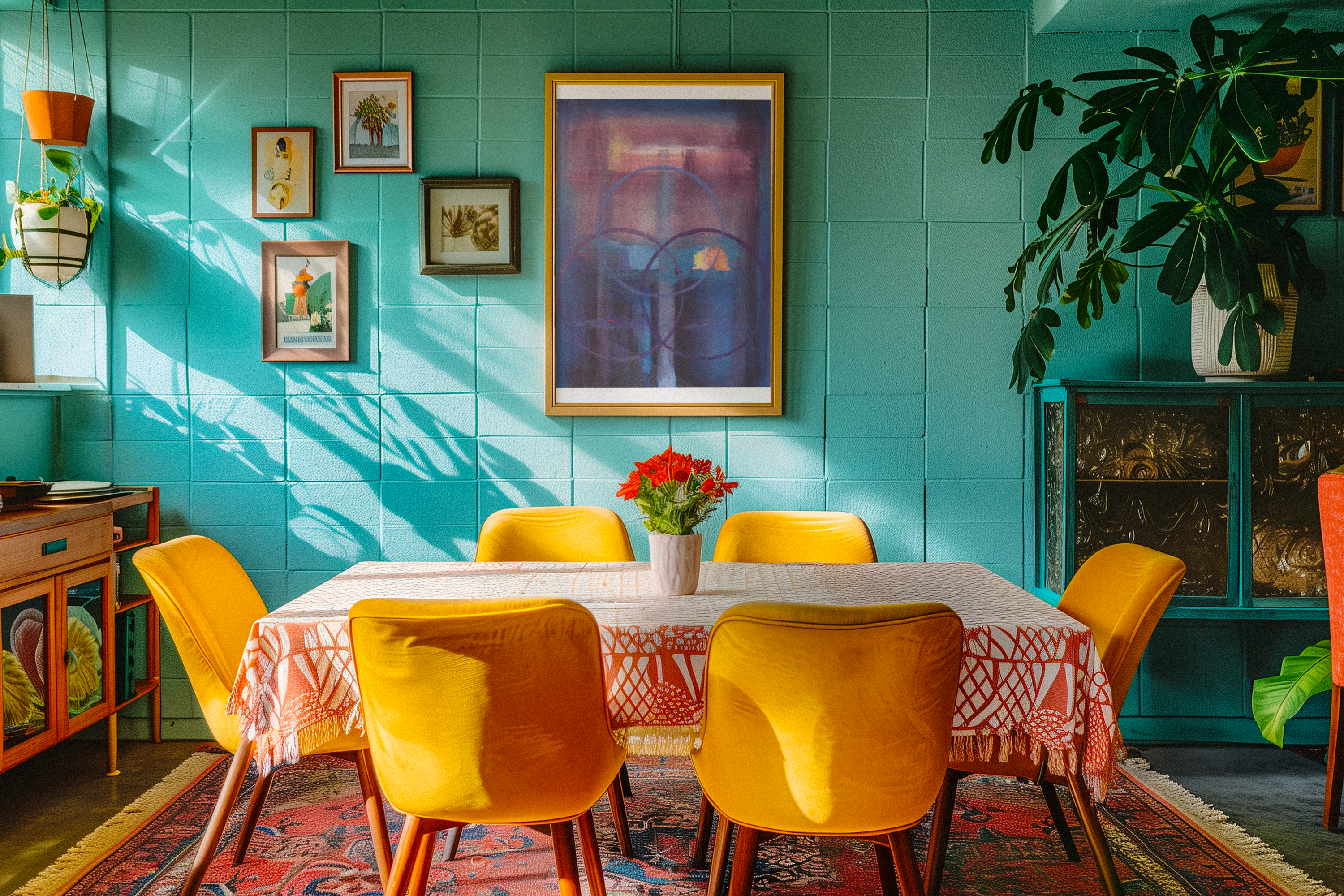 Modern Abstract Wall Art –  3circles Colorful Geometric Circles Print in Black Frame